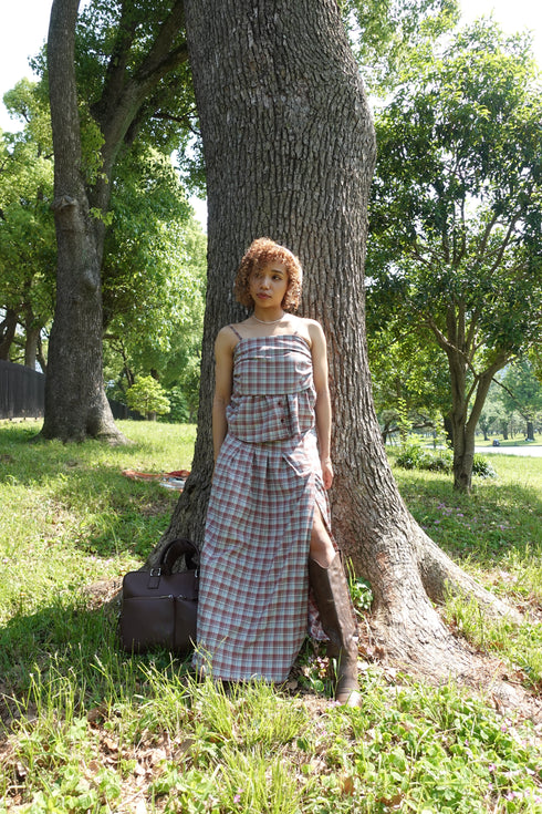 チェックスリットボタンスカート